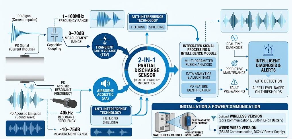 TEV and ultrasonic partial discharge detection principle diagram
